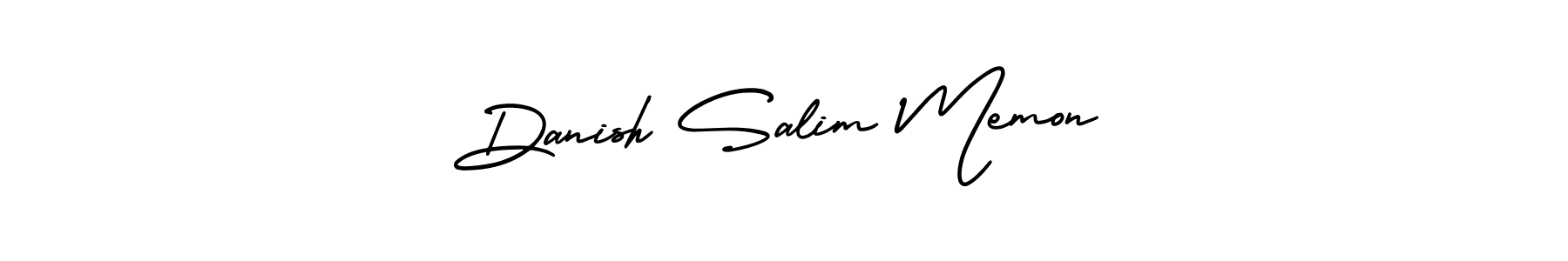 This is the best signature style for the Danish Salim Memon name. Also you like these signature font (AmerikaSignatureDemo-Regular). Mix name signature. Danish Salim Memon signature style 3 images and pictures png