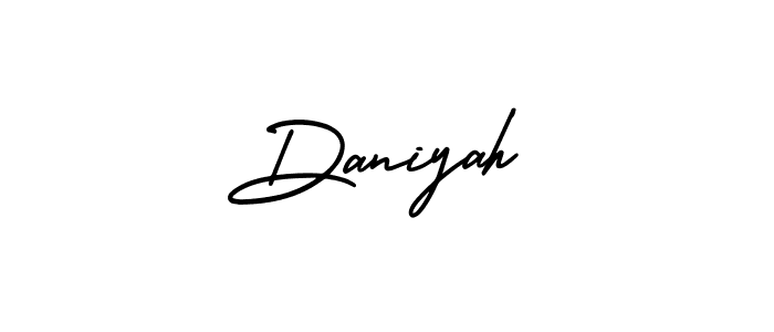 The best way (AmerikaSignatureDemo-Regular) to make a short signature is to pick only two or three words in your name. The name Daniyah include a total of six letters. For converting this name. Daniyah signature style 3 images and pictures png