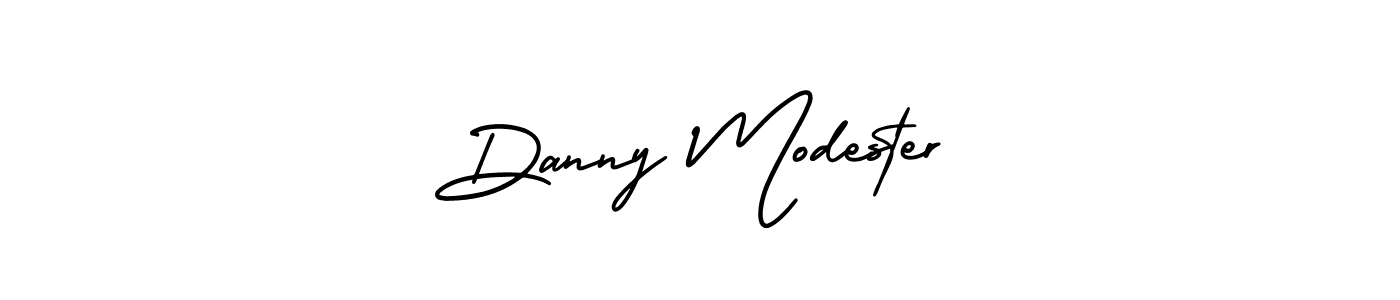 You should practise on your own different ways (AmerikaSignatureDemo-Regular) to write your name (Danny Modester) in signature. don't let someone else do it for you. Danny Modester signature style 3 images and pictures png