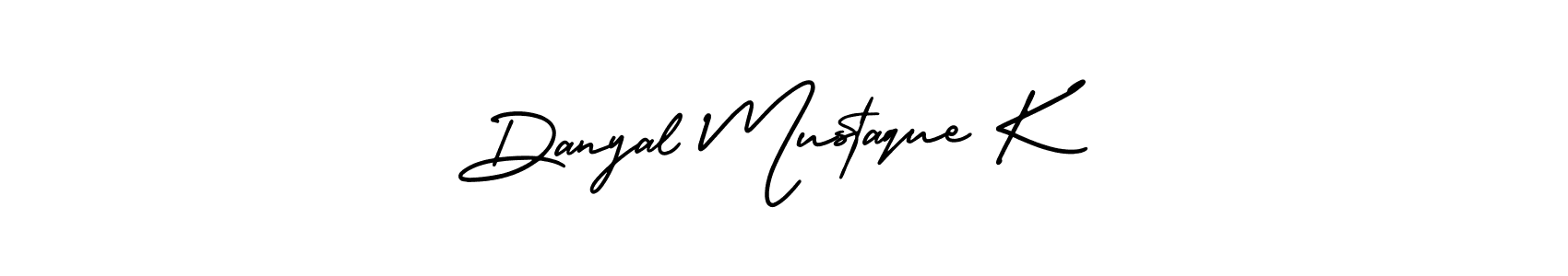 The best way (AmerikaSignatureDemo-Regular) to make a short signature is to pick only two or three words in your name. The name Danyal Mustaque K include a total of six letters. For converting this name. Danyal Mustaque K signature style 3 images and pictures png