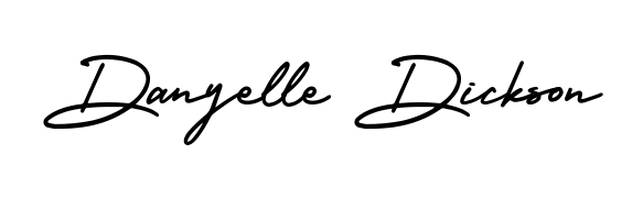 A sleek calligraphic signature for name Danyelle Dickson utilizing AmerikaSignatureDemo-Regular styling. Great for adding personal signatures to photos and art. Danyelle Dickson signature style 3 images and pictures png