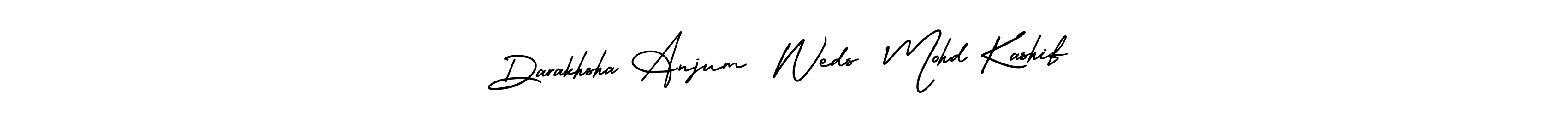 You should practise on your own different ways (AmerikaSignatureDemo-Regular) to write your name (Darakhsha Anjum  Weds  Mohd Kashif) in signature. don't let someone else do it for you. Darakhsha Anjum  Weds  Mohd Kashif signature style 3 images and pictures png