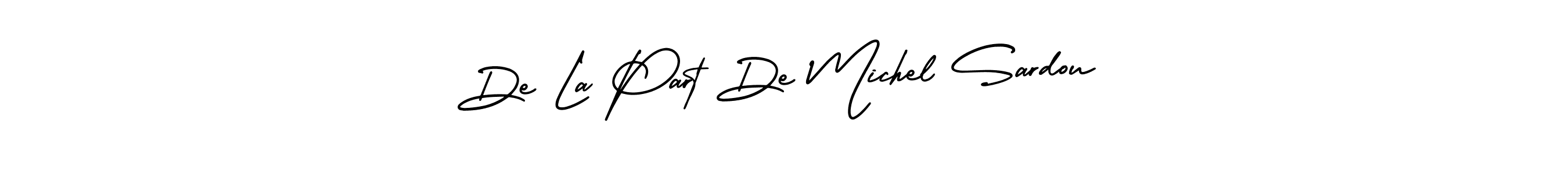 The best way (AmerikaSignatureDemo-Regular) to make a short signature is to pick only two or three words in your name. The name De La Part De Michel Sardou include a total of six letters. For converting this name. De La Part De Michel Sardou signature style 3 images and pictures png