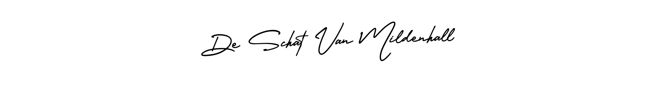 You should practise on your own different ways (AmerikaSignatureDemo-Regular) to write your name (De Schat Van Mildenhall) in signature. don't let someone else do it for you. De Schat Van Mildenhall signature style 3 images and pictures png