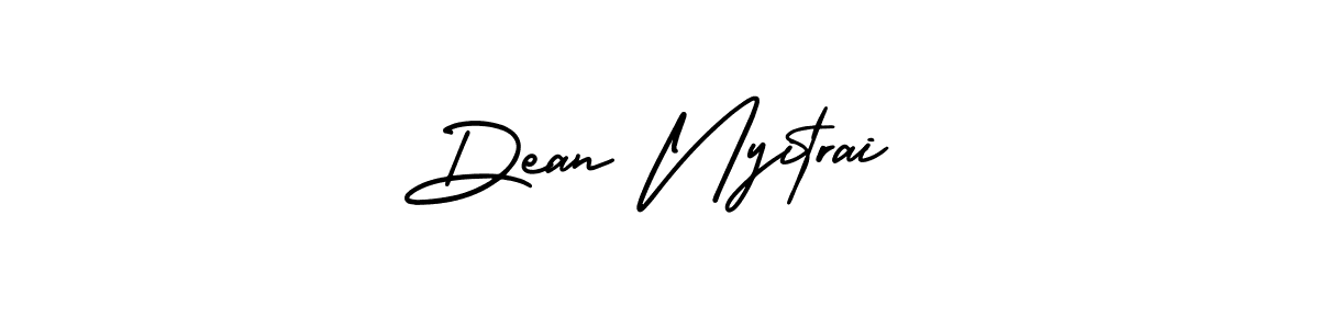 You should practise on your own different ways (AmerikaSignatureDemo-Regular) to write your name (Dean Nyitrai) in signature. don't let someone else do it for you. Dean Nyitrai signature style 3 images and pictures png