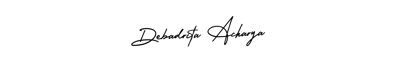 You should practise on your own different ways (AmerikaSignatureDemo-Regular) to write your name (Debadrita Acharya) in signature. don't let someone else do it for you. Debadrita Acharya signature style 3 images and pictures png