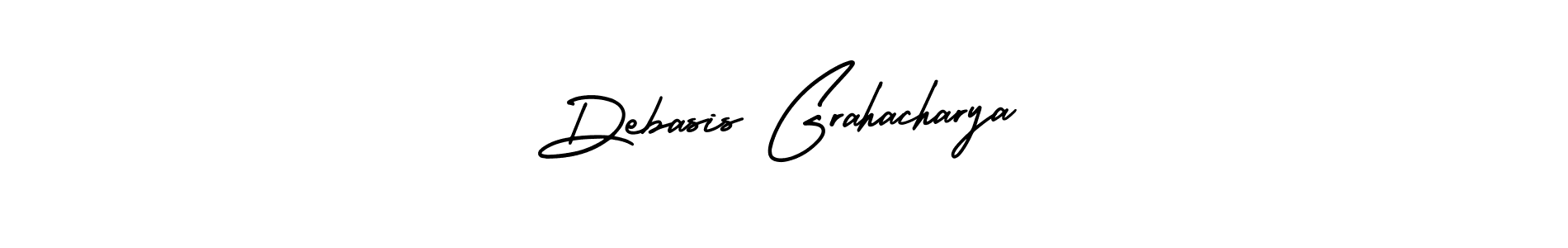 The best way (AmerikaSignatureDemo-Regular) to make a short signature is to pick only two or three words in your name. The name Debasis Grahacharya include a total of six letters. For converting this name. Debasis Grahacharya signature style 3 images and pictures png