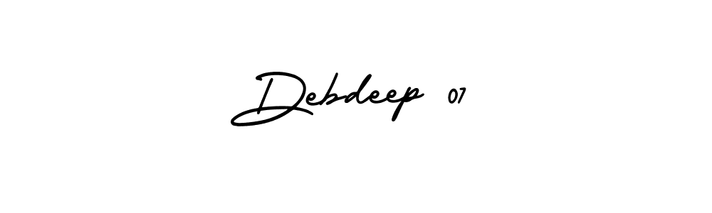 The best way (AmerikaSignatureDemo-Regular) to make a short signature is to pick only two or three words in your name. The name Debdeep 07 include a total of six letters. For converting this name. Debdeep 07 signature style 3 images and pictures png