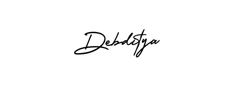 The best way (AmerikaSignatureDemo-Regular) to make a short signature is to pick only two or three words in your name. The name Debditya include a total of six letters. For converting this name. Debditya signature style 3 images and pictures png