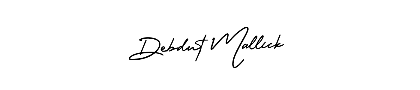 You should practise on your own different ways (AmerikaSignatureDemo-Regular) to write your name (Debdut Mallick) in signature. don't let someone else do it for you. Debdut Mallick signature style 3 images and pictures png