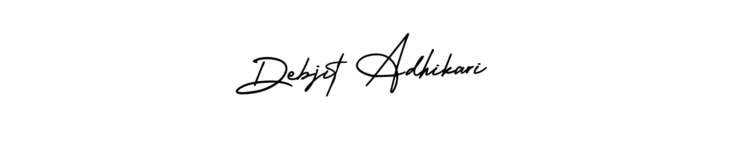 The best way (AmerikaSignatureDemo-Regular) to make a short signature is to pick only two or three words in your name. The name Debjit Adhikari include a total of six letters. For converting this name. Debjit Adhikari signature style 3 images and pictures png