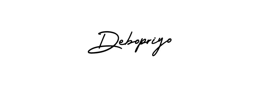 You should practise on your own different ways (AmerikaSignatureDemo-Regular) to write your name (Debopriyo) in signature. don't let someone else do it for you. Debopriyo signature style 3 images and pictures png