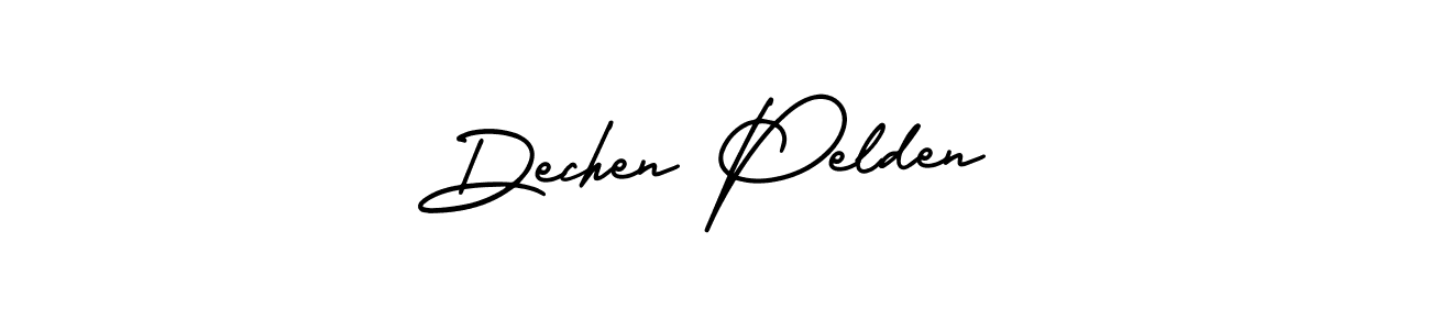 The best way (AmerikaSignatureDemo-Regular) to make a short signature is to pick only two or three words in your name. The name Dechen Pelden include a total of six letters. For converting this name. Dechen Pelden signature style 3 images and pictures png