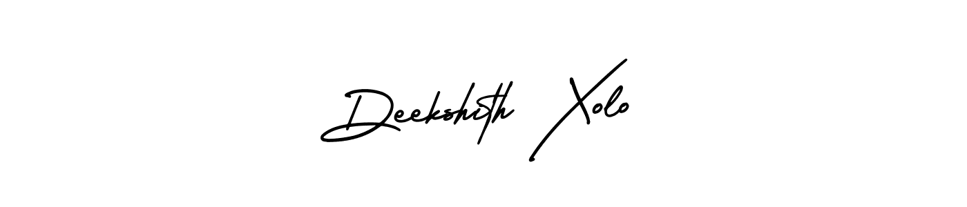 The best way (AmerikaSignatureDemo-Regular) to make a short signature is to pick only two or three words in your name. The name Deekshith Xolo include a total of six letters. For converting this name. Deekshith Xolo signature style 3 images and pictures png
