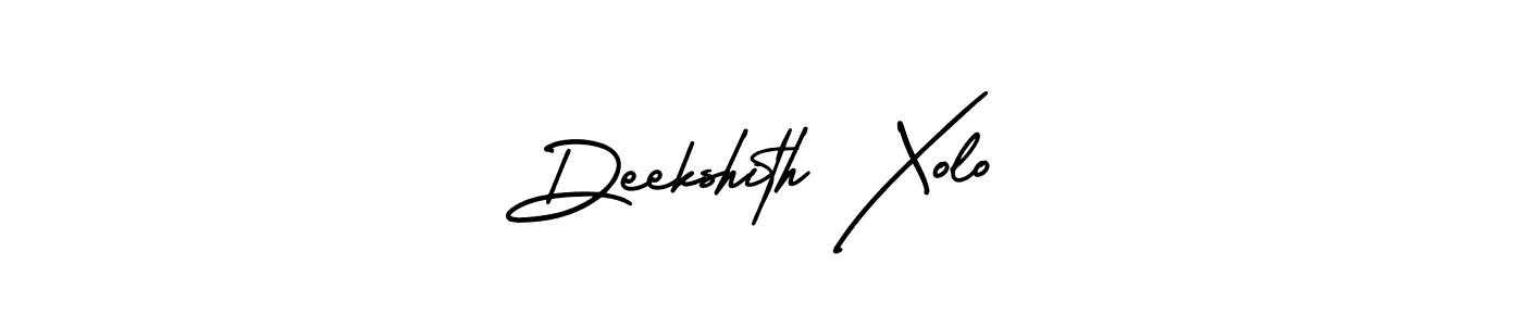 The best way (AmerikaSignatureDemo-Regular) to make a short signature is to pick only two or three words in your name. The name Deekshith Xolo include a total of six letters. For converting this name. Deekshith Xolo signature style 3 images and pictures png