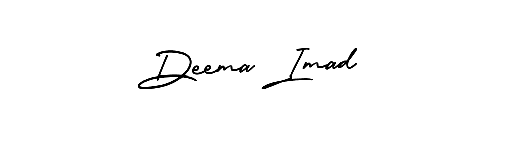 You should practise on your own different ways (AmerikaSignatureDemo-Regular) to write your name (Deema Imad) in signature. don't let someone else do it for you. Deema Imad signature style 3 images and pictures png