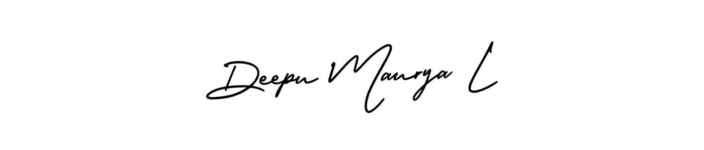 You should practise on your own different ways (AmerikaSignatureDemo-Regular) to write your name (Deepu Maurya L) in signature. don't let someone else do it for you. Deepu Maurya L signature style 3 images and pictures png