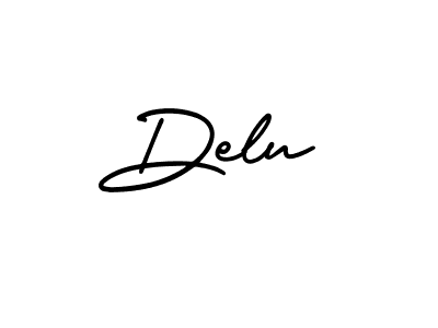 Use a signature maker to create a handwritten signature online. With this signature software, you can design (AmerikaSignatureDemo-Regular) your own signature for name Delu. Delu signature style 3 images and pictures png