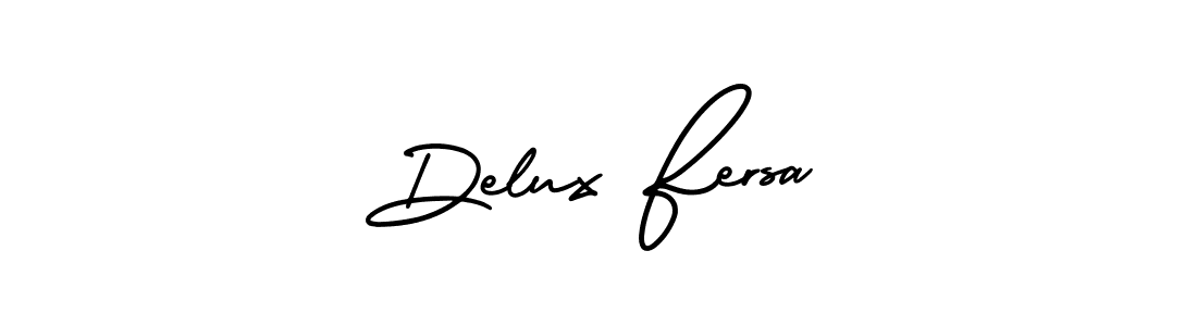 You should practise on your own different ways (AmerikaSignatureDemo-Regular) to write your name (Delux Fersa) in signature. don't let someone else do it for you. Delux Fersa signature style 3 images and pictures png