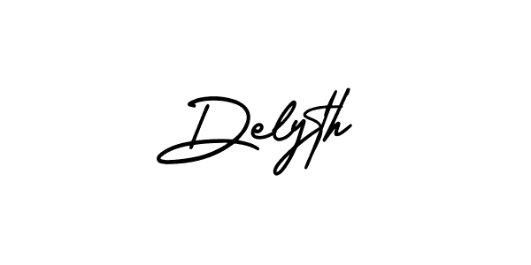 Use a signature maker to create a handwritten signature online. With this signature software, you can design (AmerikaSignatureDemo-Regular) your own signature for name Delyth. Delyth signature style 3 images and pictures png