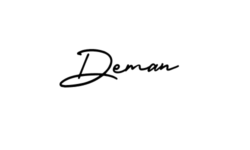 You should practise on your own different ways (AmerikaSignatureDemo-Regular) to write your name (Deman) in signature. don't let someone else do it for you. Deman signature style 3 images and pictures png