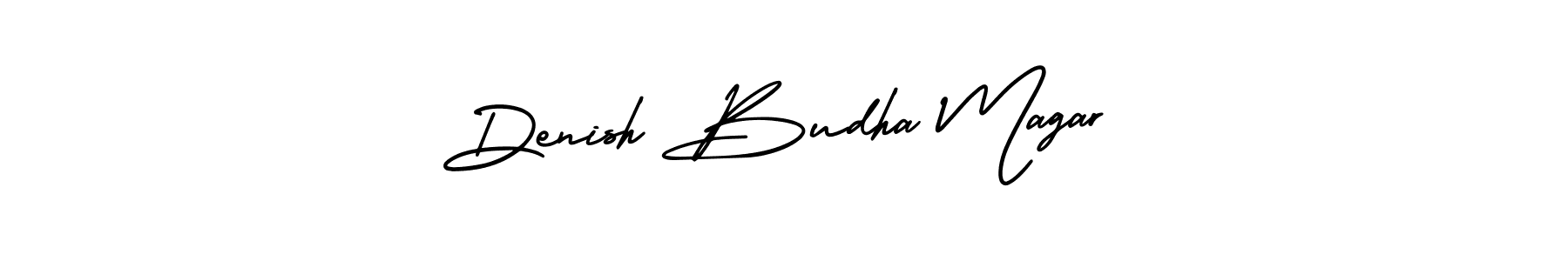 You should practise on your own different ways (AmerikaSignatureDemo-Regular) to write your name (Denish Budha Magar) in signature. don't let someone else do it for you. Denish Budha Magar signature style 3 images and pictures png