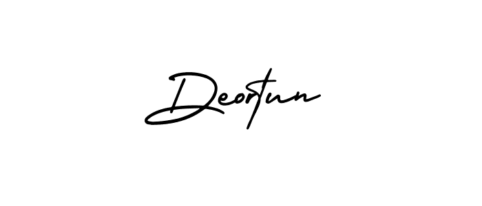 You should practise on your own different ways (AmerikaSignatureDemo-Regular) to write your name (Deortun) in signature. don't let someone else do it for you. Deortun signature style 3 images and pictures png