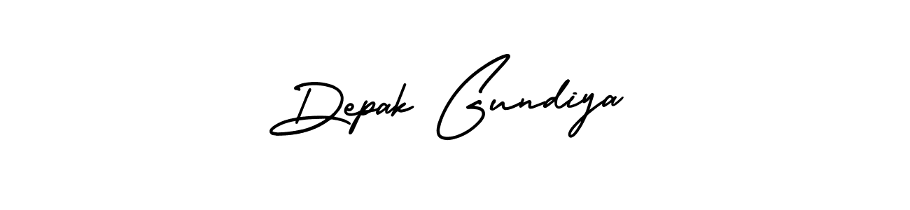 The best way (AmerikaSignatureDemo-Regular) to make a short signature is to pick only two or three words in your name. The name Depak Gundiya include a total of six letters. For converting this name. Depak Gundiya signature style 3 images and pictures png