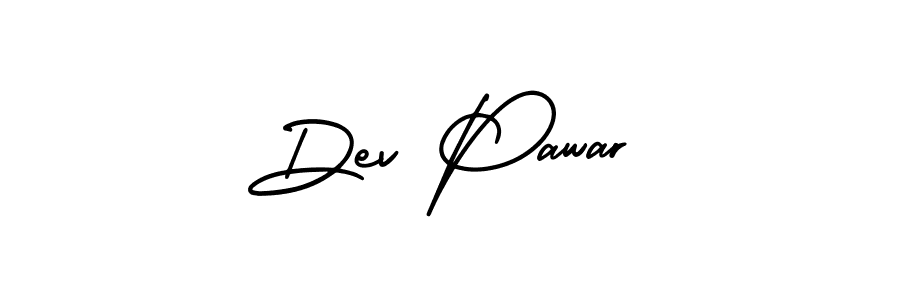 You should practise on your own different ways (AmerikaSignatureDemo-Regular) to write your name (Dev Pawar) in signature. don't let someone else do it for you. Dev Pawar signature style 3 images and pictures png