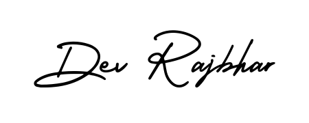 Try this chic Dev Rajbhar handwritten sign style. Using AmerikaSignatureDemo-Regular font elements, it gives your name a sleek, memorable identity. Dev Rajbhar signature style 3 images and pictures png