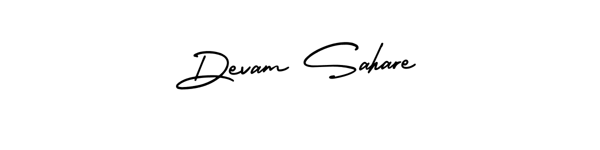 The best way (AmerikaSignatureDemo-Regular) to make a short signature is to pick only two or three words in your name. The name Devam Sahare include a total of six letters. For converting this name. Devam Sahare signature style 3 images and pictures png
