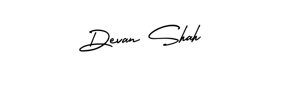 You should practise on your own different ways (AmerikaSignatureDemo-Regular) to write your name (Devan Shah) in signature. don't let someone else do it for you. Devan Shah signature style 3 images and pictures png