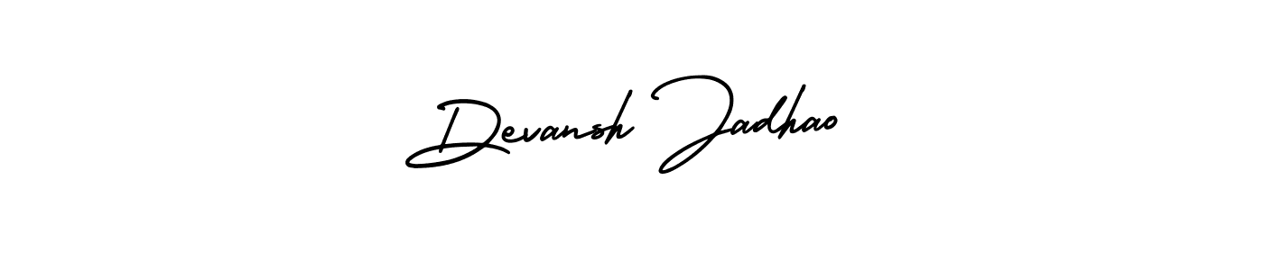 The best way (AmerikaSignatureDemo-Regular) to make a short signature is to pick only two or three words in your name. The name Devansh Jadhao include a total of six letters. For converting this name. Devansh Jadhao signature style 3 images and pictures png