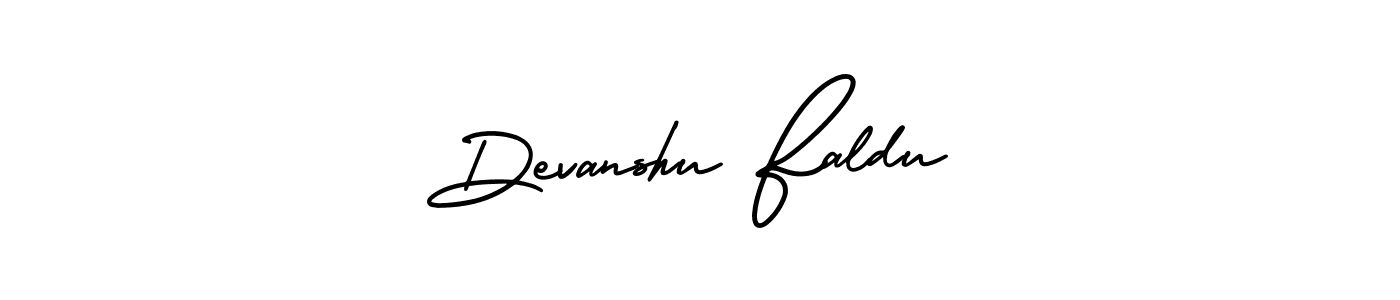 The best way (AmerikaSignatureDemo-Regular) to make a short signature is to pick only two or three words in your name. The name Devanshu Faldu include a total of six letters. For converting this name. Devanshu Faldu signature style 3 images and pictures png