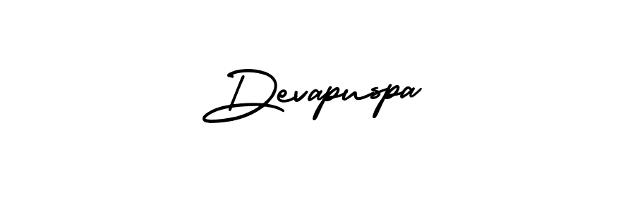 How to make Devapuspa name signature. Use AmerikaSignatureDemo-Regular style for creating short signs online. This is the latest handwritten sign. Devapuspa signature style 3 images and pictures png