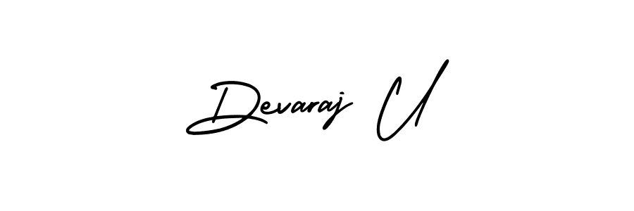 You should practise on your own different ways (AmerikaSignatureDemo-Regular) to write your name (Devaraj U) in signature. don't let someone else do it for you. Devaraj U signature style 3 images and pictures png