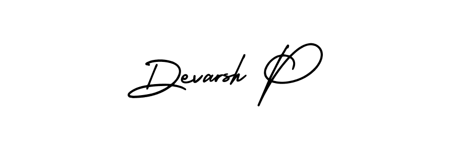 You should practise on your own different ways (AmerikaSignatureDemo-Regular) to write your name (Devarsh P) in signature. don't let someone else do it for you. Devarsh P signature style 3 images and pictures png