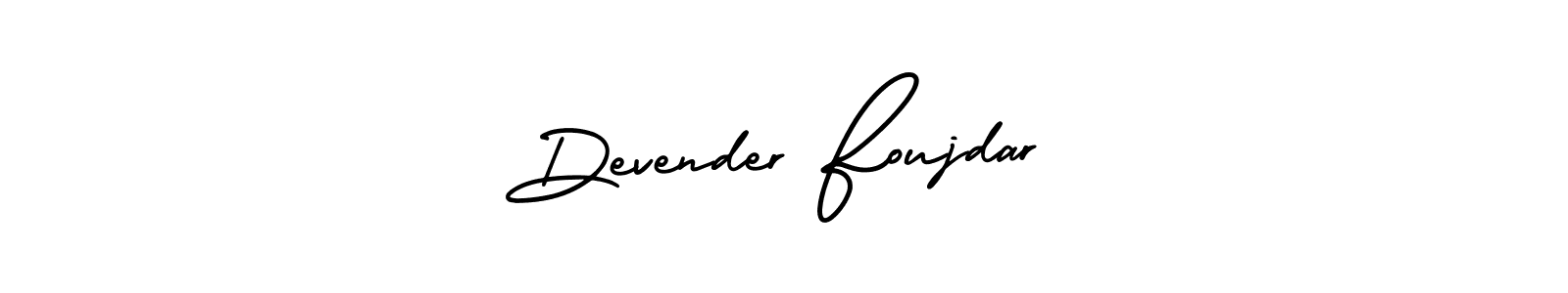 You should practise on your own different ways (AmerikaSignatureDemo-Regular) to write your name (Devender Foujdar) in signature. don't let someone else do it for you. Devender Foujdar signature style 3 images and pictures png