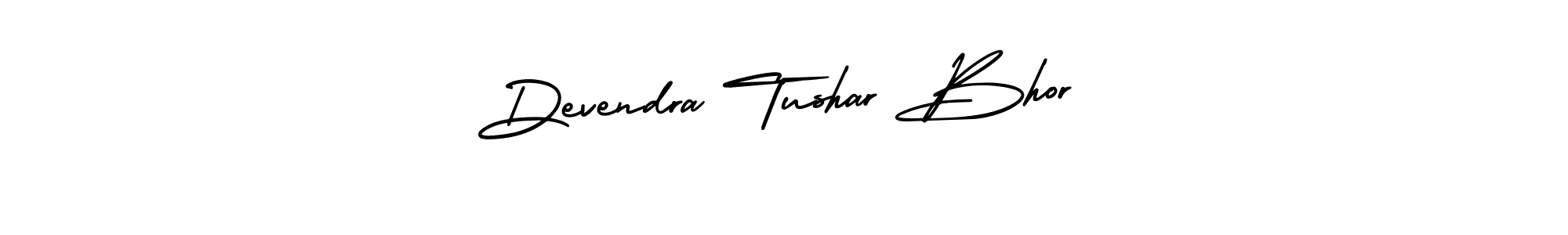 You should practise on your own different ways (AmerikaSignatureDemo-Regular) to write your name (Devendra Tushar Bhor) in signature. don't let someone else do it for you. Devendra Tushar Bhor signature style 3 images and pictures png
