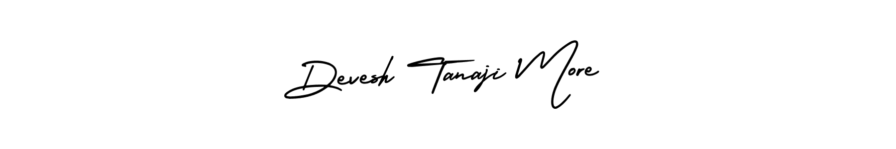 The best way (AmerikaSignatureDemo-Regular) to make a short signature is to pick only two or three words in your name. The name Devesh Tanaji More include a total of six letters. For converting this name. Devesh Tanaji More signature style 3 images and pictures png