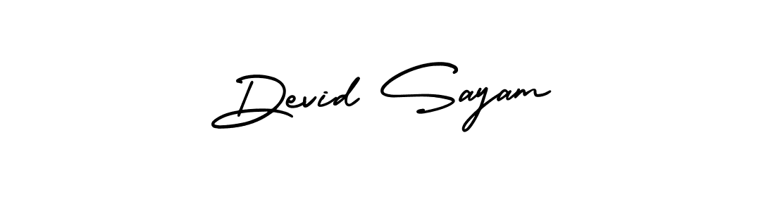 You should practise on your own different ways (AmerikaSignatureDemo-Regular) to write your name (Devid Sayam) in signature. don't let someone else do it for you. Devid Sayam signature style 3 images and pictures png