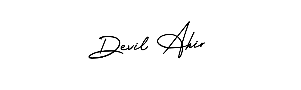 The best way (AmerikaSignatureDemo-Regular) to make a short signature is to pick only two or three words in your name. The name Devil Ahir include a total of six letters. For converting this name. Devil Ahir signature style 3 images and pictures png