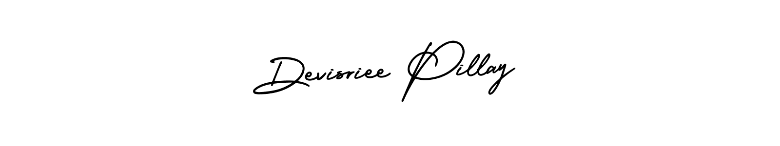 The best way (AmerikaSignatureDemo-Regular) to make a short signature is to pick only two or three words in your name. The name Devisriee Pillay include a total of six letters. For converting this name. Devisriee Pillay signature style 3 images and pictures png