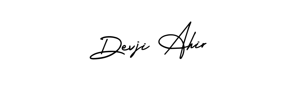 You should practise on your own different ways (AmerikaSignatureDemo-Regular) to write your name (Devji Ahir) in signature. don't let someone else do it for you. Devji Ahir signature style 3 images and pictures png