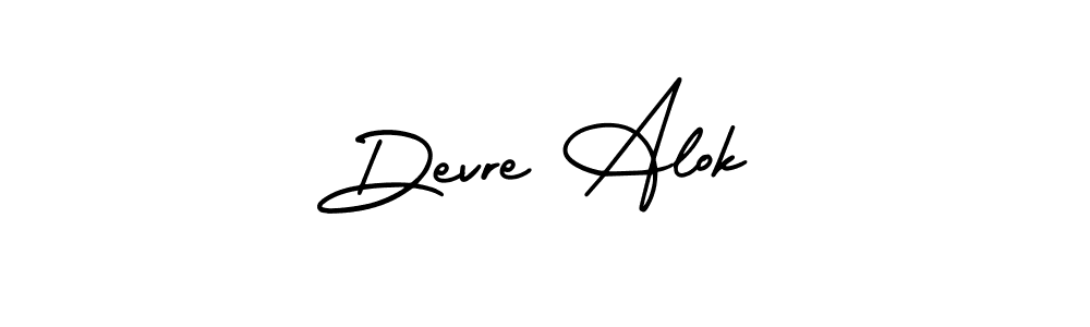 You should practise on your own different ways (AmerikaSignatureDemo-Regular) to write your name (Devre Alok) in signature. don't let someone else do it for you. Devre Alok signature style 3 images and pictures png