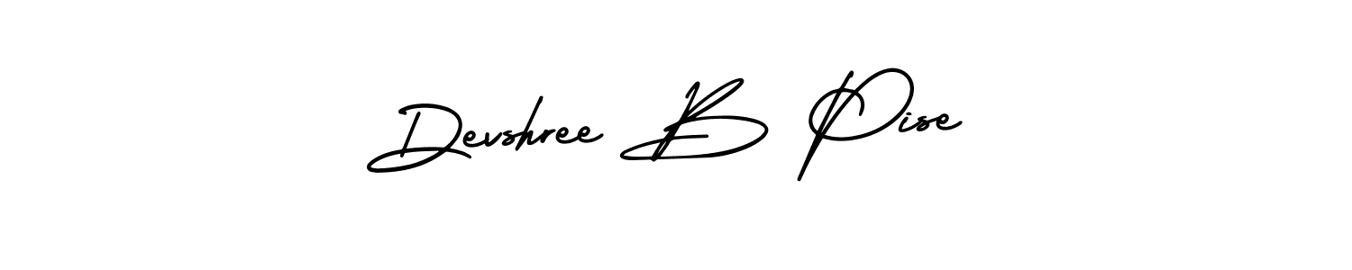 You should practise on your own different ways (AmerikaSignatureDemo-Regular) to write your name (Devshree B Pise) in signature. don't let someone else do it for you. Devshree B Pise signature style 3 images and pictures png