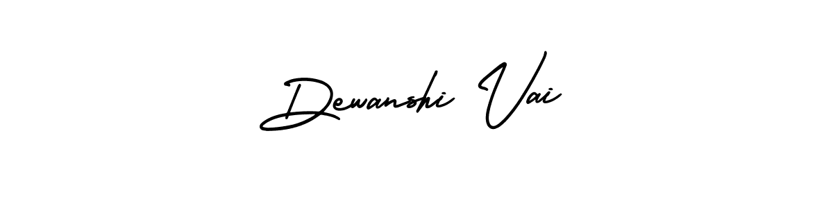 You should practise on your own different ways (AmerikaSignatureDemo-Regular) to write your name (Dewanshi Vai) in signature. don't let someone else do it for you. Dewanshi Vai signature style 3 images and pictures png
