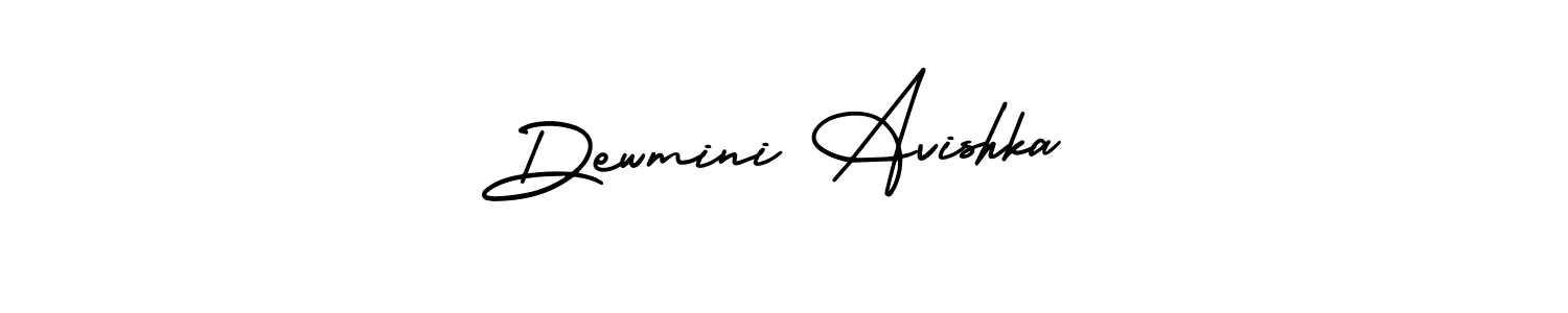 You should practise on your own different ways (AmerikaSignatureDemo-Regular) to write your name (Dewmini Avishka) in signature. don't let someone else do it for you. Dewmini Avishka signature style 3 images and pictures png