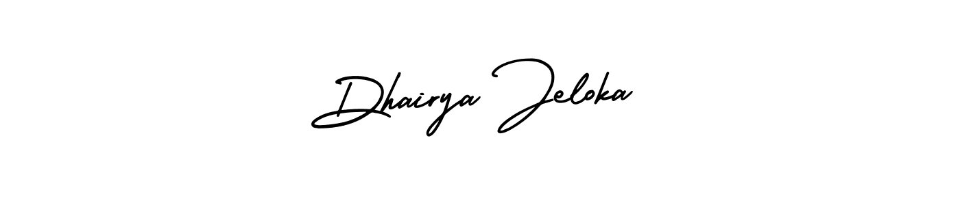 The best way (AmerikaSignatureDemo-Regular) to make a short signature is to pick only two or three words in your name. The name Dhairya Jeloka include a total of six letters. For converting this name. Dhairya Jeloka signature style 3 images and pictures png