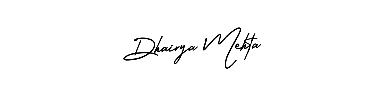 You should practise on your own different ways (AmerikaSignatureDemo-Regular) to write your name (Dhairya Mehta) in signature. don't let someone else do it for you. Dhairya Mehta signature style 3 images and pictures png